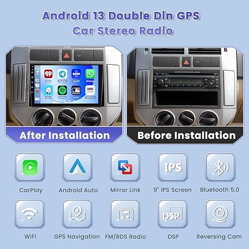 Miniatura 3 de 6+128 GB 8 núcleos: Hikity Android 13 - Radio estéreo de doble DIN con Carplay inalámbrico Android Auto, pantalla táctil IPS de 9 pulgadas, radio