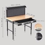 VEVOR Workbench Adjustable Height 28-39.5" Work Bench for Garage Oak Plank & Carbon Steel Heavy Duty Workbench 2000lbs Weight Capacity Bench top Size 48x24" Hardwood Workbench 3m Cable 30 Hooks