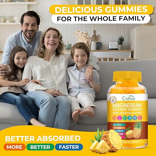 Miniatura 5 de Gomitas de glicinato de magnesio de 600 mg, gomitas de magnesio masticables sin azúcar para hombres y mujeres, apoya la rutina nocturna y el