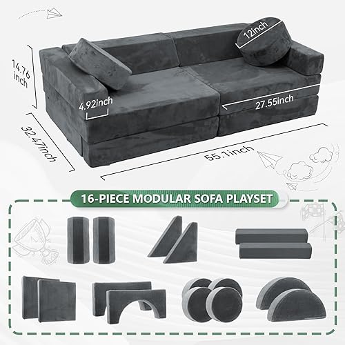 Miniatura 8 de HOMFINE Sofá modular de juego para niños, sofá modular para niños, sofá modular para niños, sofá modular versátil para sala de juegos, dormitorio,