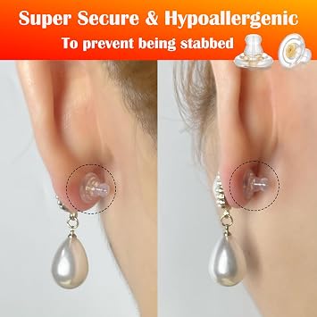 Earring Backs,18K Gold Silicone Earring Backs Replacements for Studs/Droopy Ears,Locking Secure Earrings Back for Heavy Earrings,No-Irritate Hypoallergenice Soft Clear Support Backings for Adults