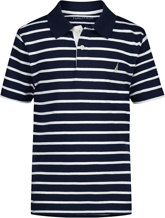 Nautica Boys Short Sleeve Fashion Polo, Button Closure, Soft & Comfortable