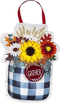 Evergreen Fall Check Mason Jar Door Decor