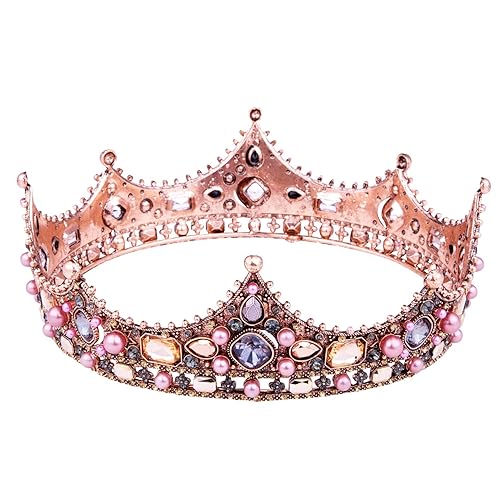 Miniatura 4 de Coronas para mujer, Vofler oro rosa, cumpleaños, princesa, reina, tiara, decoración barroca para el cabello para niñas, quinceañera, boda, concurso,