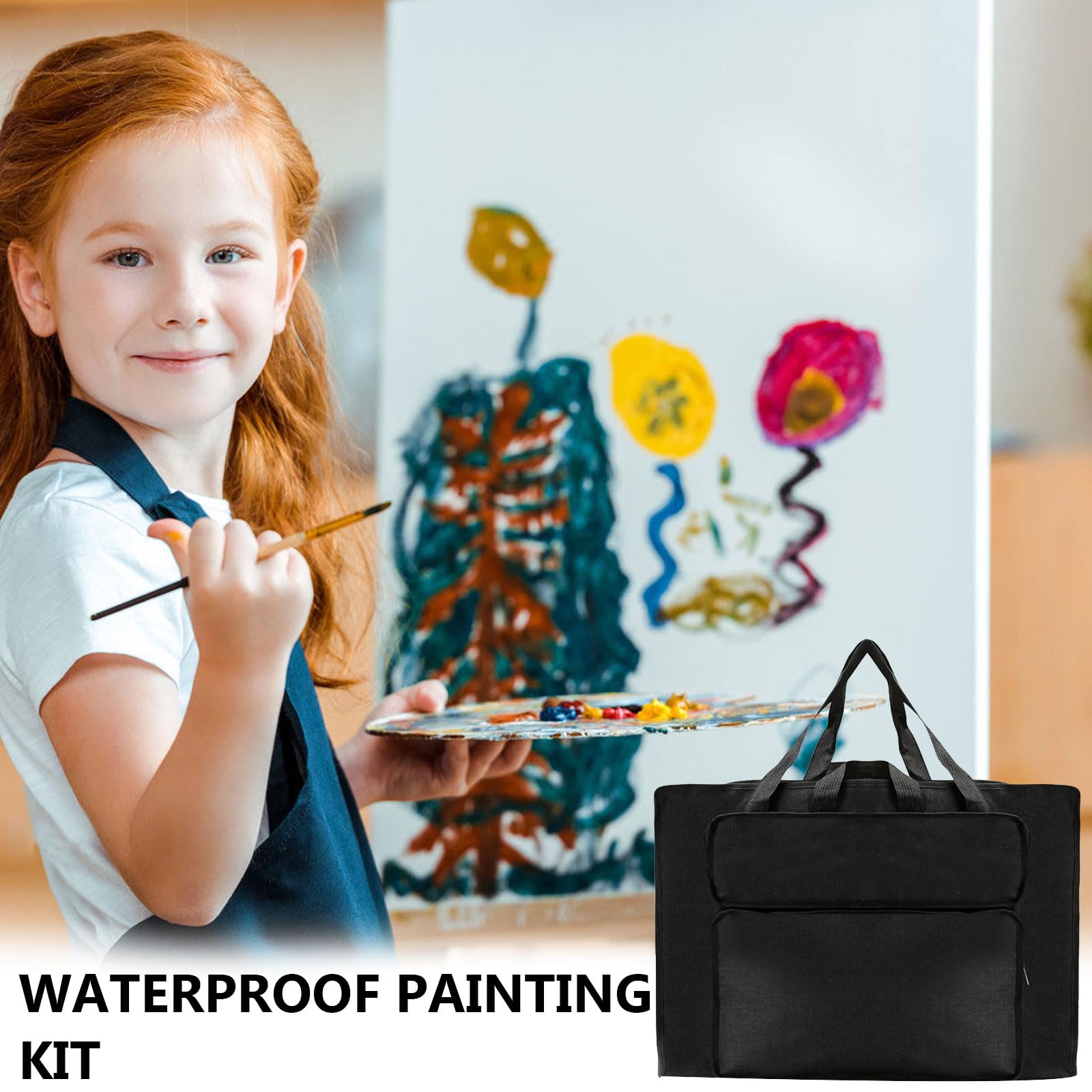 Bocguy Borsa per il trasporto impermeabile, formato A3, multifunzionale, da disegno, con maniglie, per pittura, per bambini, per artisti, leggera, custodia, Nero , A3, Sacchetto dell'acquerello
