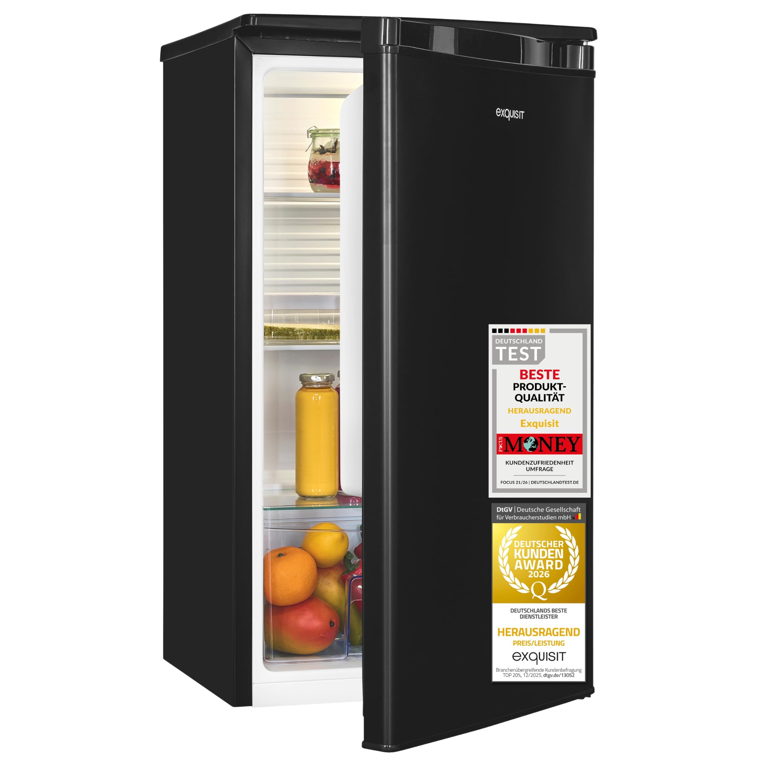 Exquisit Vollraumkühlschrank KS585-V-091E 76 l Energieeffizienzklasse E 41 dB(A) LED-Innenbeleuchtung schwarz