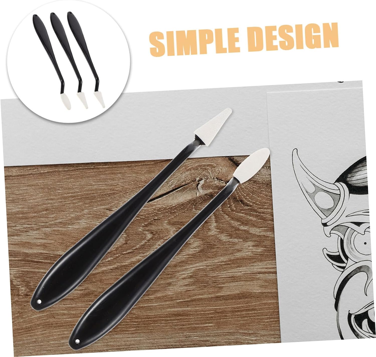 Unomor Sketch Wipe Tool with Smooth Handle and Removable Sponge Pads for Drawing and Blending Lightweight Art Sketching Tools Kit with Sandpaper Pencil Sharpener and Sponge Heads for
