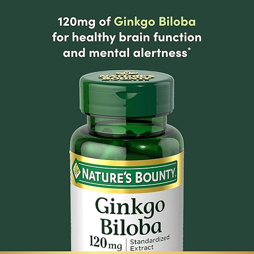 Miniatura 3 de Las píldoras y suplementos de hierbas Ginkgo Biloba de Natures Bounty G apoyan la función cerebral y alerta mental 120mg 100cápsulas