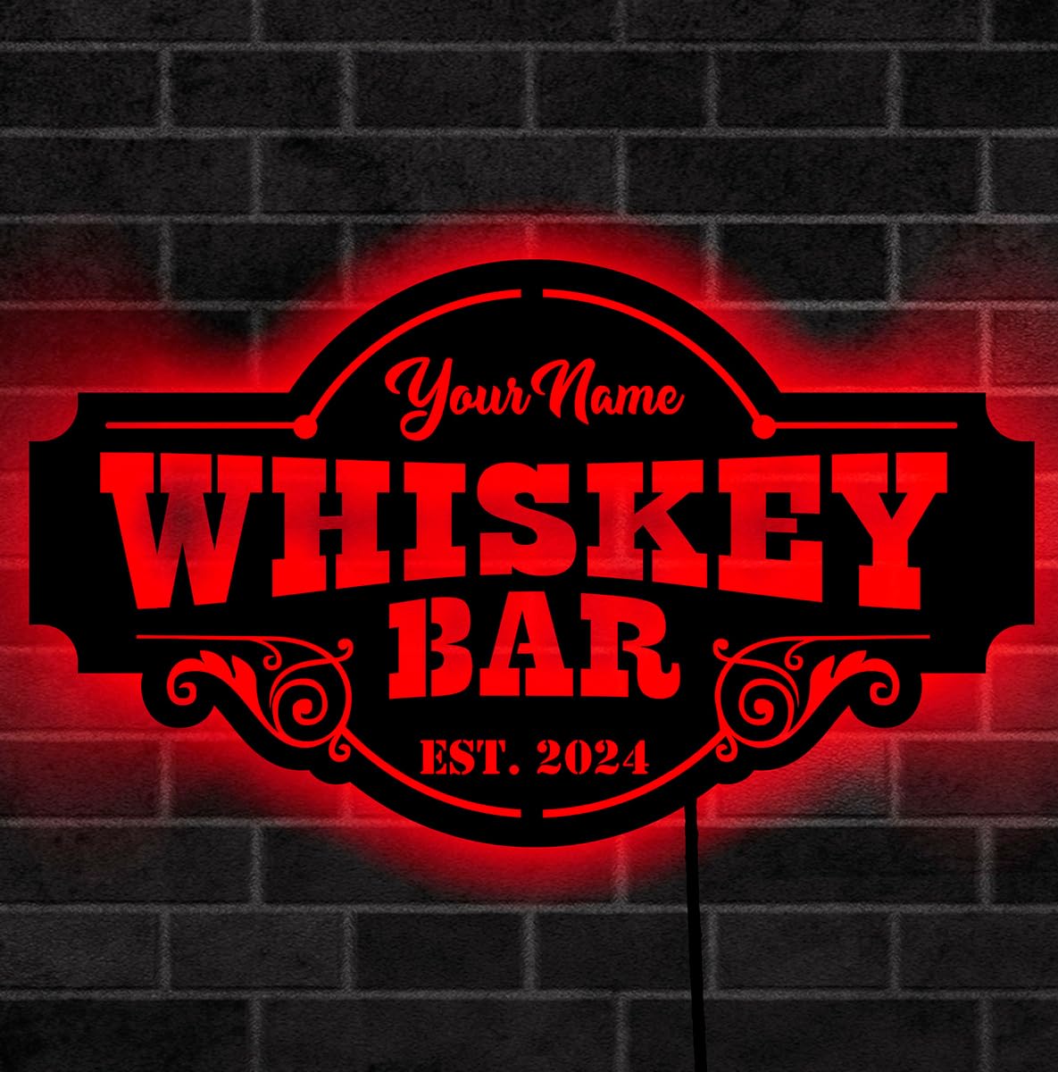 souleather Personalized Whiskey Bar LED Sign, Custom Man Cave Decor