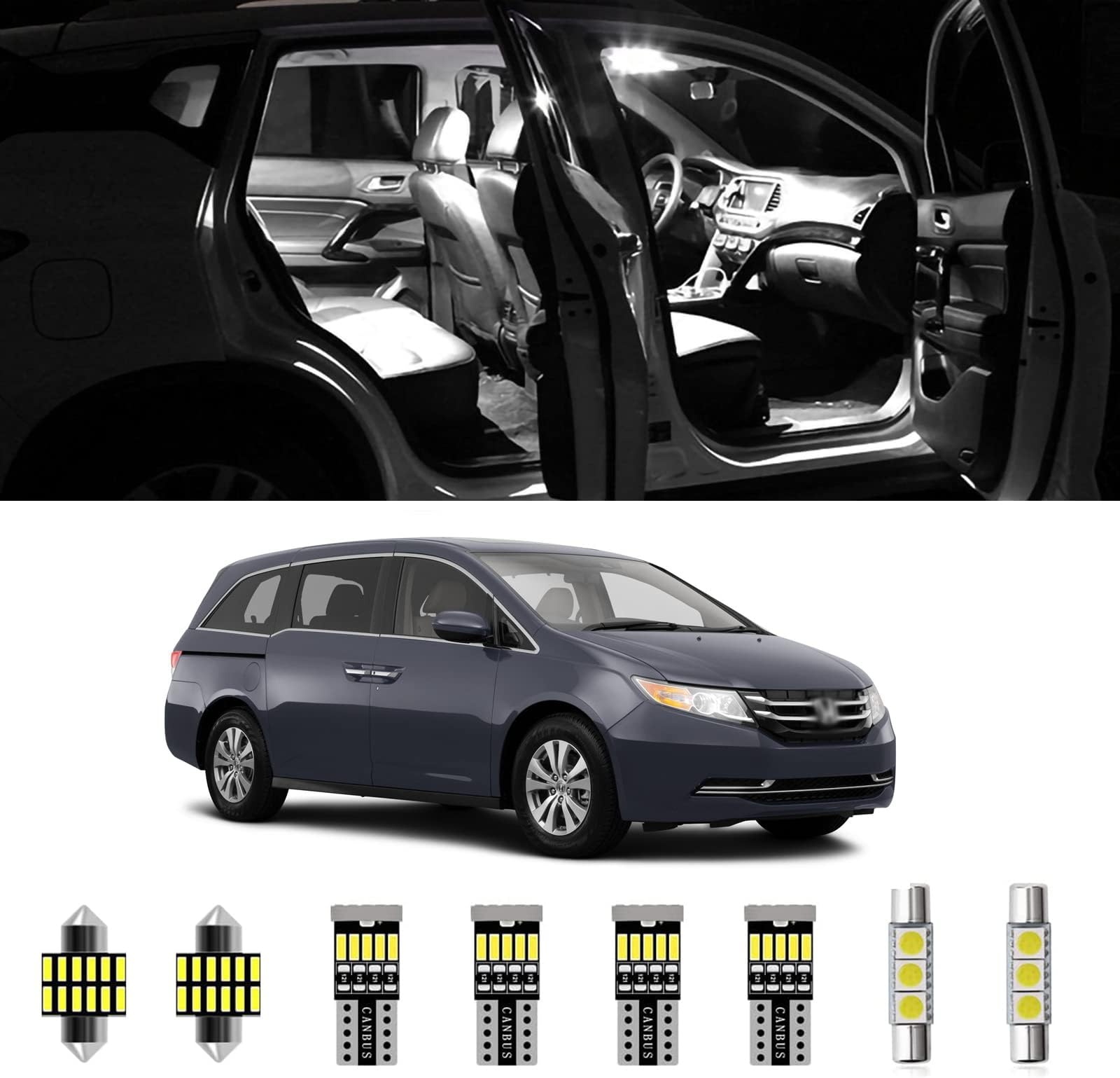 18pcs Odyssey Interior LED Lights Kit Super Bright LED Map Dome Light Bulbs for 2011 2012 2013 2014 2015 2016 2017 Honda Odyssey All Models