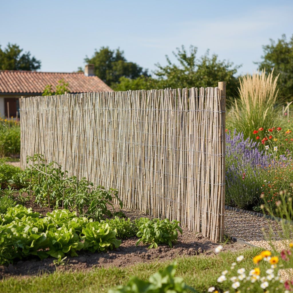 Suinga Cañizo Bambu Entero 2x5 metros | Valla Bambú Ocultación 85% | Cerramiento Natural Jardin Terraza| Rollo cañizo