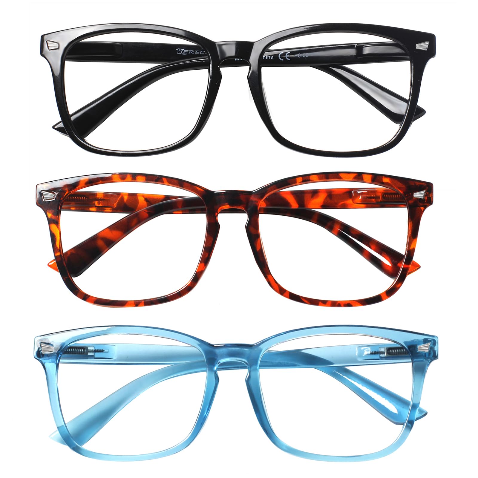 COJWIS 3 Pack Blaulichtfilter Lesebrille groß Damen Herren Computerbrille Lesebrillen Sehhilfe Brille Computer-Lesebrillen mit Sehstärke (Schwarz Grau Leopard Transparent, 0.00, x)