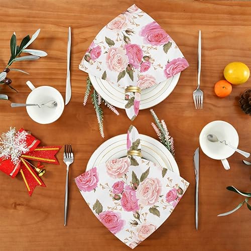 Miniatura 6 de Juego de 6 servilletas de tela floral rosa rosa, lavables y reutilizables, decoración de mesa para cocina, cóctel, boda, banquete, vacaciones (20 x