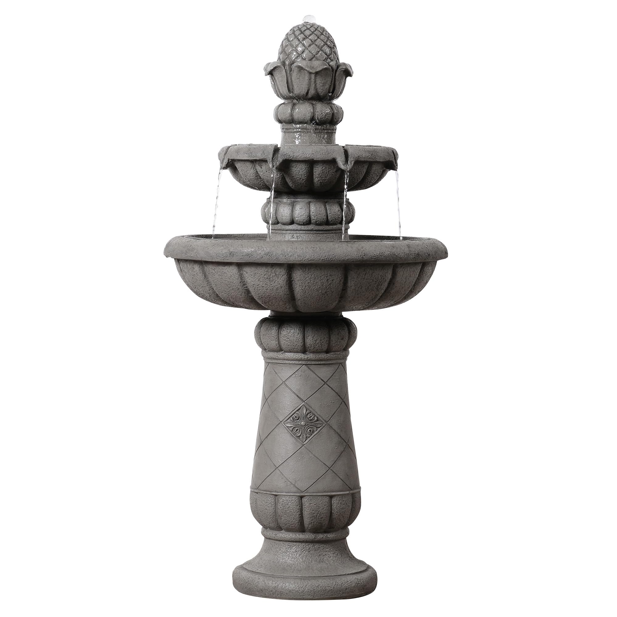 Teamson Home Fontaine Bain d’Oiseaux extérieure 99 cm à 2 Niveaux, Bassin Peu Profond, Finition Pierre Gris Clair, Flux Doux