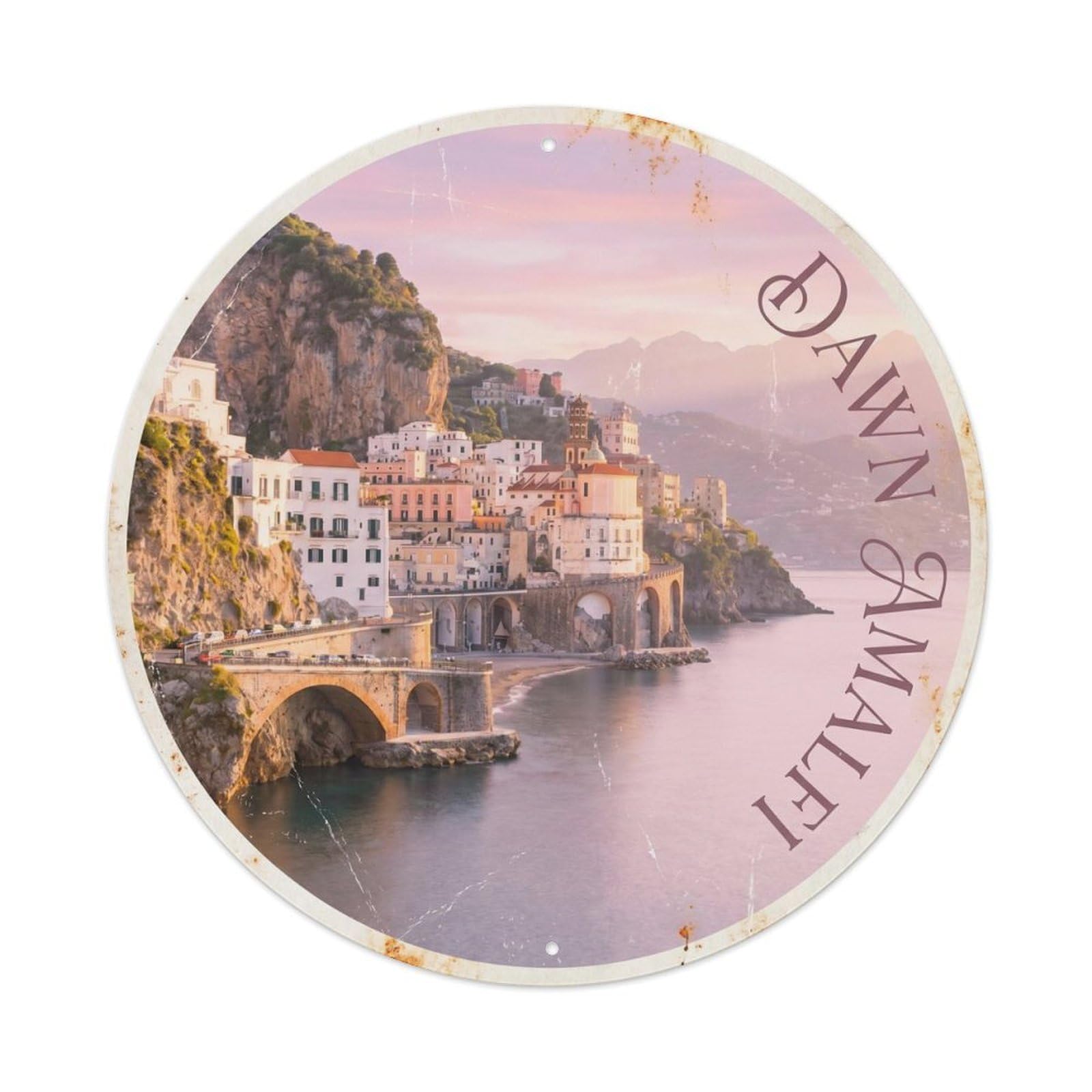Vintage Travel Amalfi Coastal Dawn Morning Metal Tin Sign Plaque