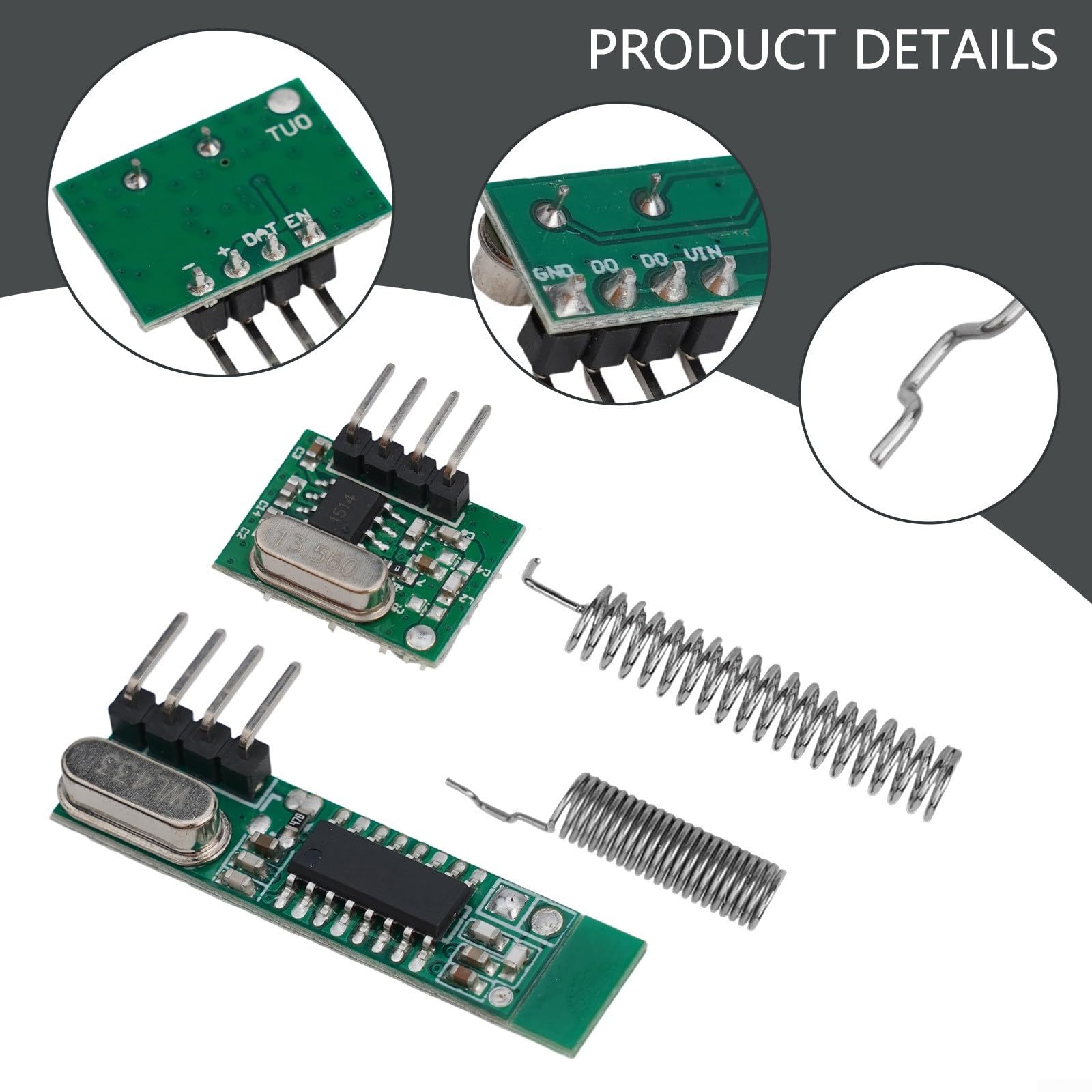 Module émetteur récepteur RF superhétérodyne 433 MHz 108 dBm Télécommande sans fil Ask OOK 30 x 9 x 1 mm vert