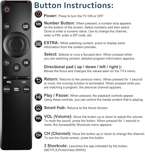 Miniatura 7 de Reemplazo de control remoto universal compatible con todos los televisores Samsung Smart TV, LED, QLED, UHD, HDTV, 4K, 8K, marco 3D, cristal