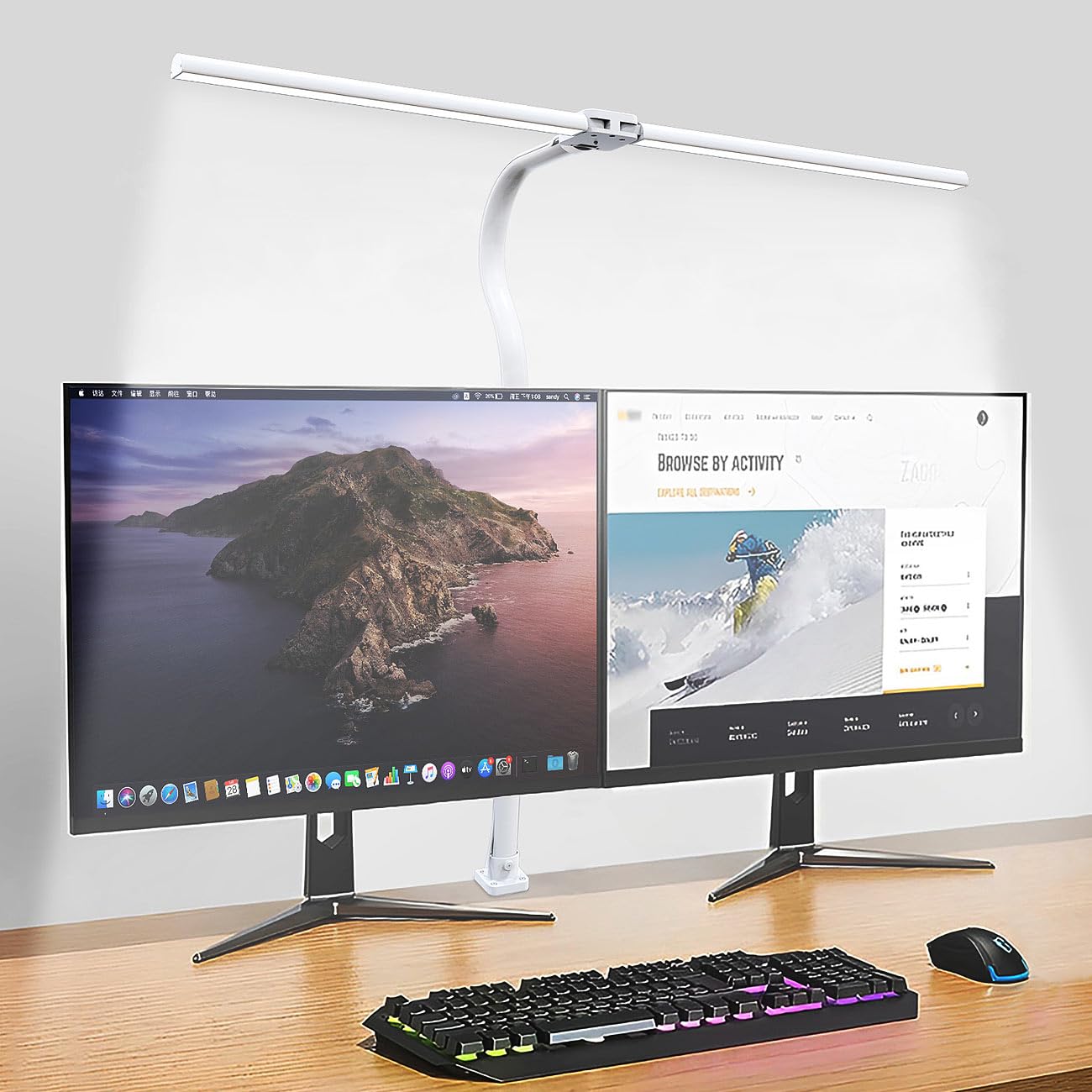 Lampada LED da scrivania per monitor a doppia testa con morsetto, 1.000 lm, bianca