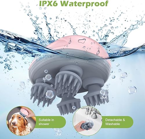 Vista 14 de KeeKit IPX6 - Masajeador verde inalámbrico para mascotas, 4 cabezales y 96 nodos, rascador portátil de mano para perros y gatos