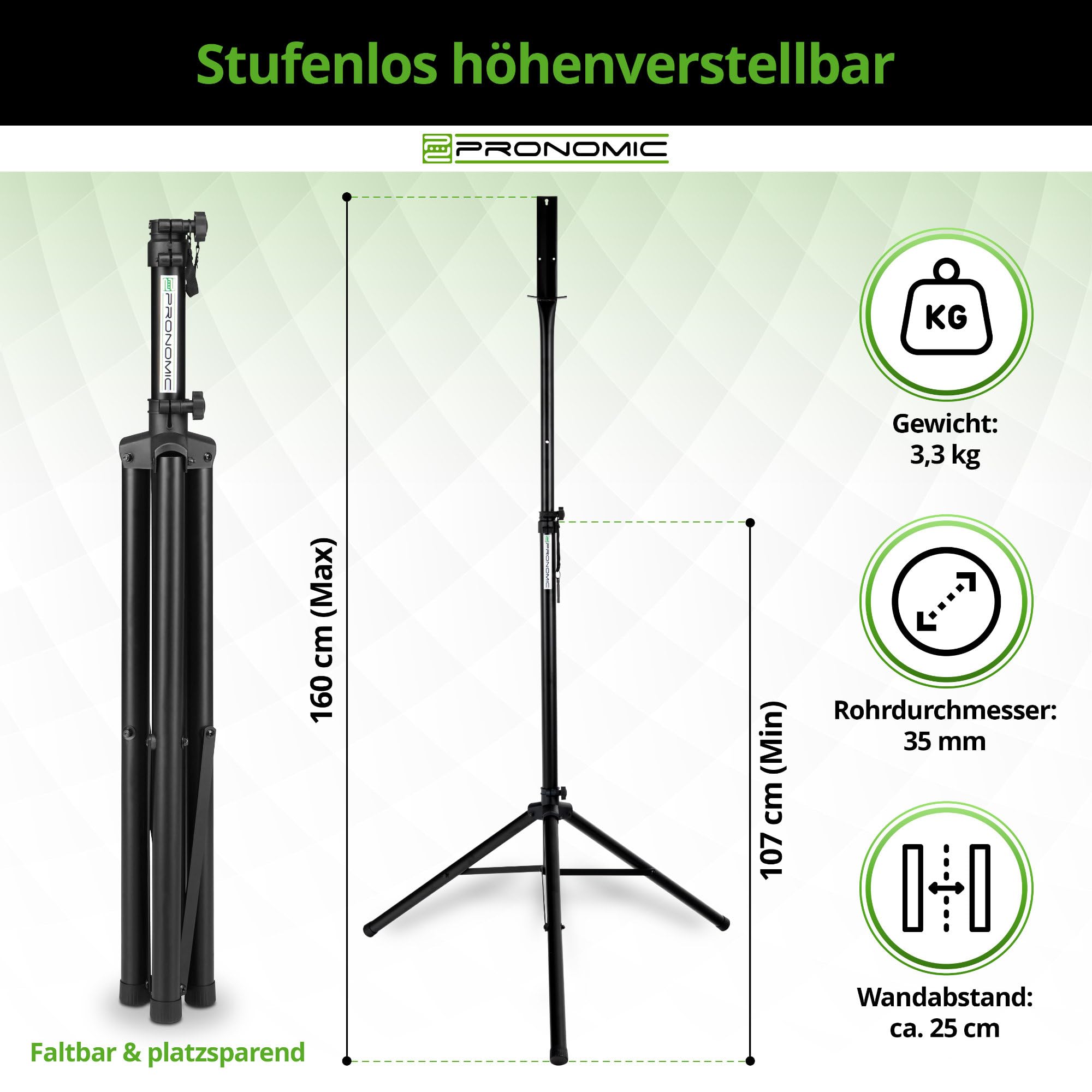 Pronomic DA-45S Ständer für Dartscheibe (Dartboard Halterung, Dartständer aus pulverbeschichtetem Stahl, stufenlos höhenverstellbar, Tasche)
