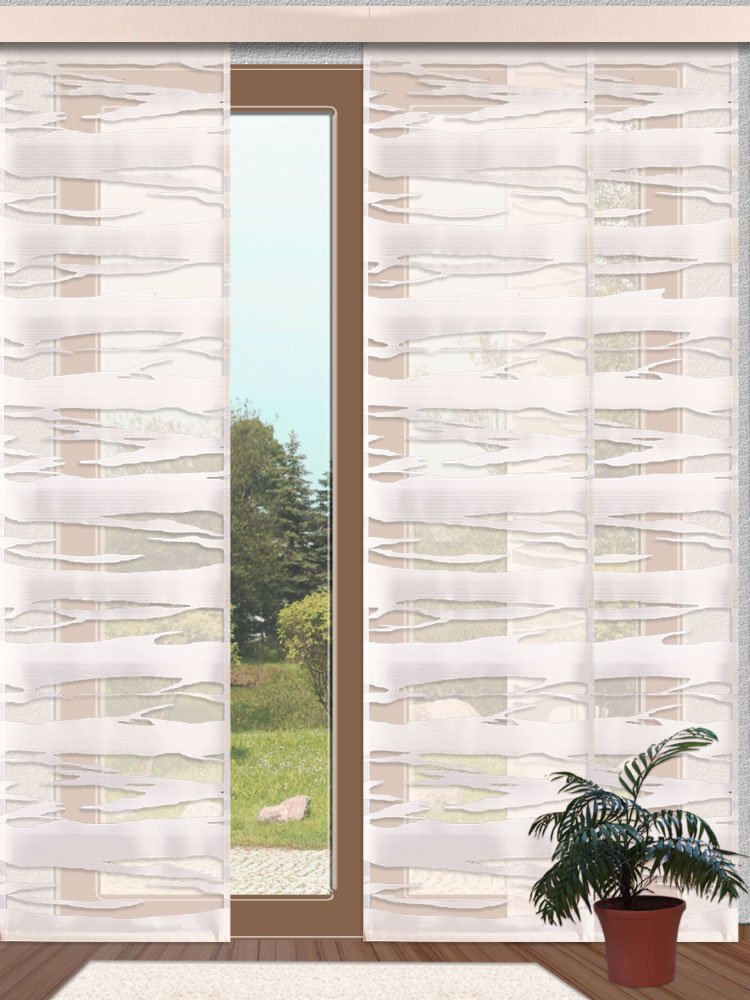 Flächengardine Eltje Schiebegardine Flächenvorhang Schiebevorhang Weiß-Sekt | transparent ausgeschert – Sherli-Muster 240 x 60 cm
