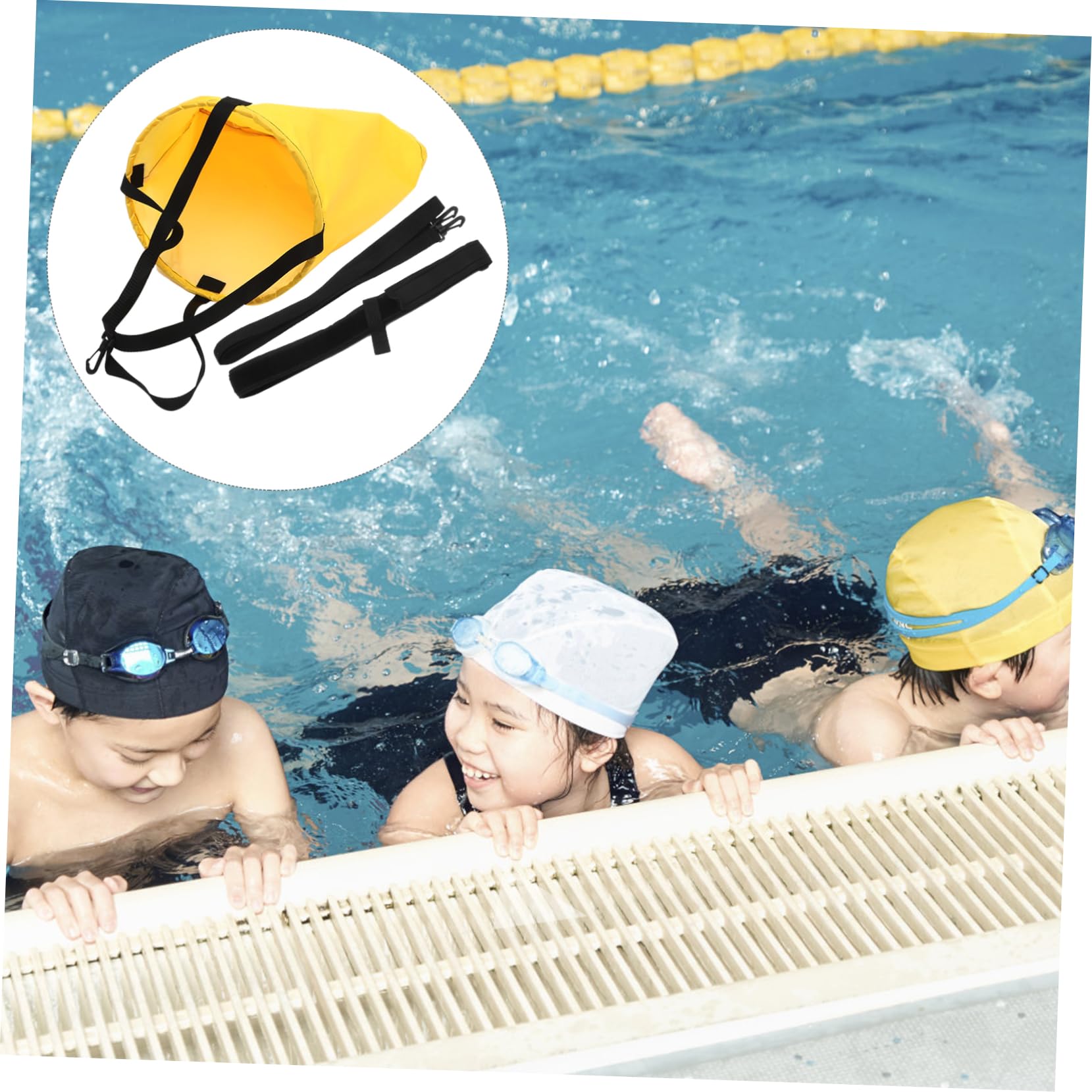 Ensemble De Parapluie De Résistance Piscine Corde De Résistance à La Natation Accessoires Enfants Entraînement Équipement Aquatique Yellow Tissu PU