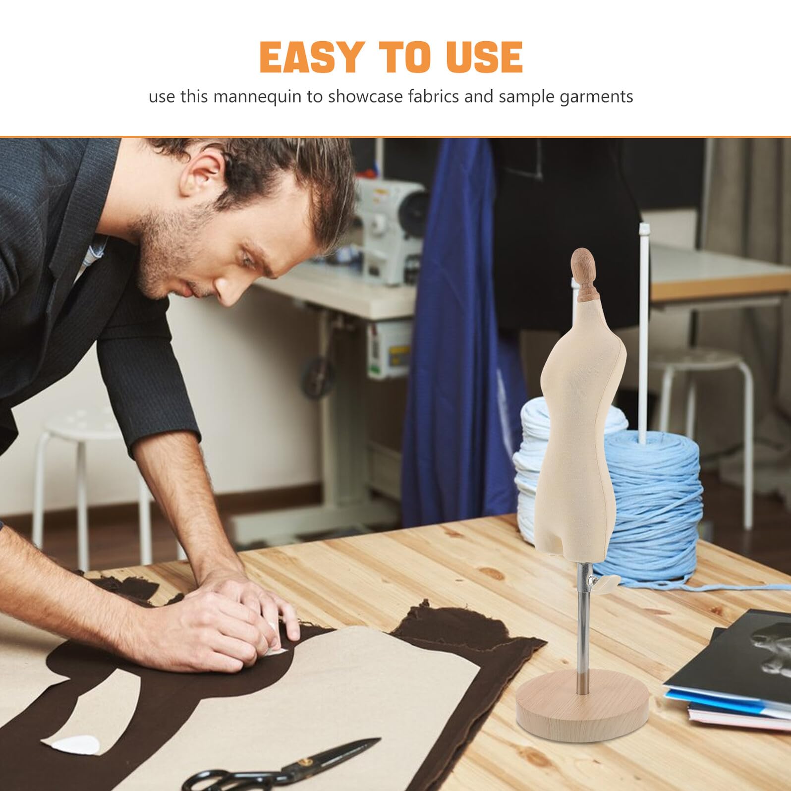 Manichino da Cucito Mini Regolabile con Base in Legno per Sartoria e Studio Casa Forma Abito Femminile con Inserimento Spilli per Progettazione e Creazione Abiti