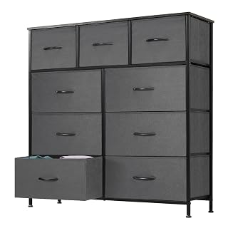 DUMOS Dresser for Bedroom, Dressers & Chests of Drawers Dresser Organizer, Wood Top Table Furniture with 9 Fabric Storage Tower Unit, Chest of Drawers for Closet, Living Room, Hallway, Porch - Amazon product rated Grade A