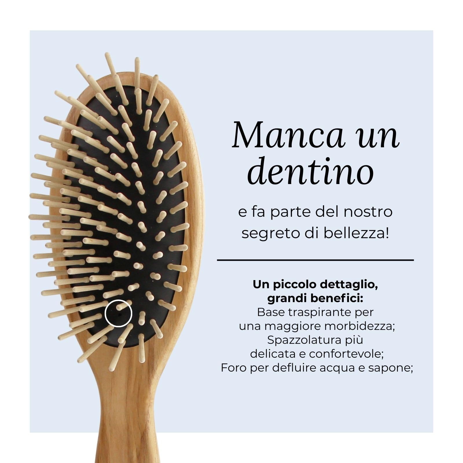 TEK - Spazzola Ovale Grande in Legno di Frassino, Handmade in Italy, con Dente Corto, Universale per Tutti i tipi di Capello - 22 x 6 cm