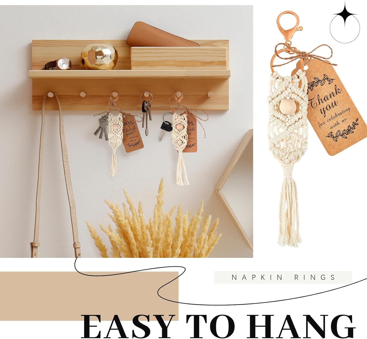 50 Set Boho Macrame Keychain Bulk with Tassel and Kraft Thank You Tags Boho Party Favors for Key Purse Wallet - Image 5