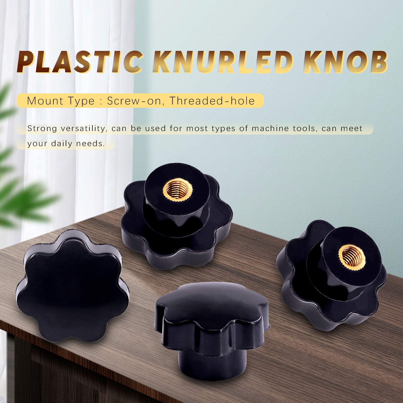 Swpeet Kit assortito di 15 manopole M8 a 7 stelle con filettatura femmina, manopole a forma di stella, in plastica nera, manopola di bloccaggio per attrezzature meccaniche (M8)