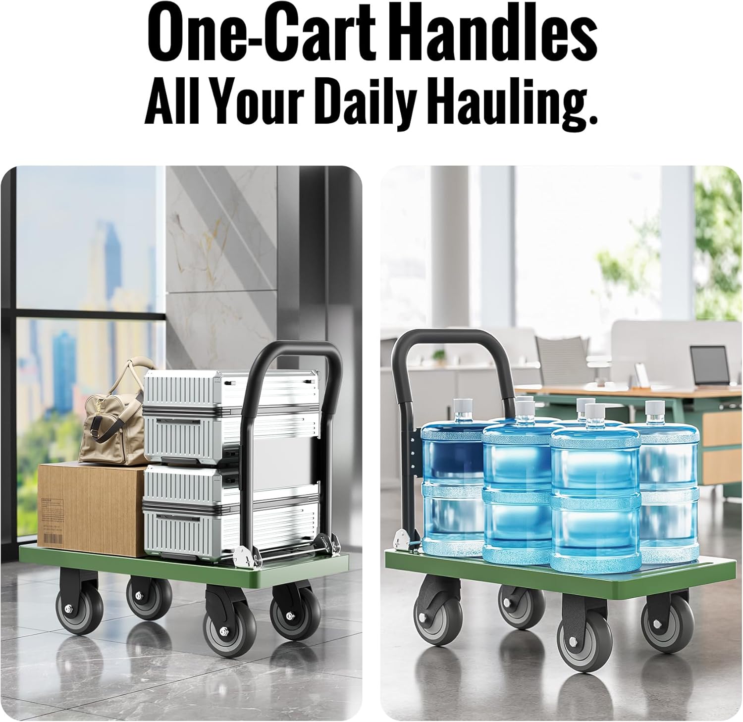 Upgraded Foldable Push Cart Dolly | 560 lbs. Capacity Moving Platform Hand Truck | Heavy Duty Space Saving Collapsible | Swivel Push Handle Flat Bed Wagon - Green