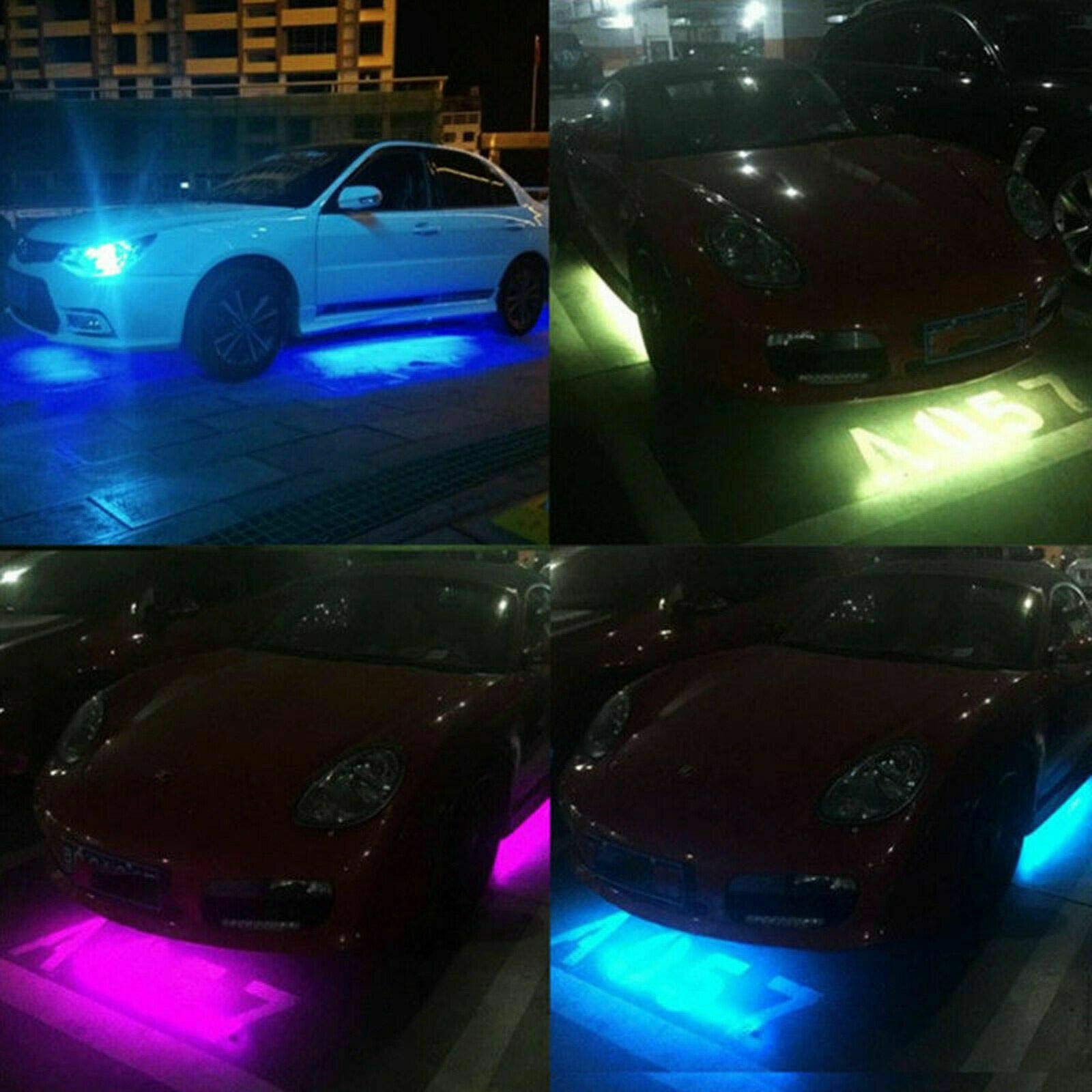 4pcs 12V Bandes de néon LED RVB internes de Voiture avec contrôle de la Musique de Couleur réglable, Lampes à Tube Lumineux sous la carrosserie, Noir