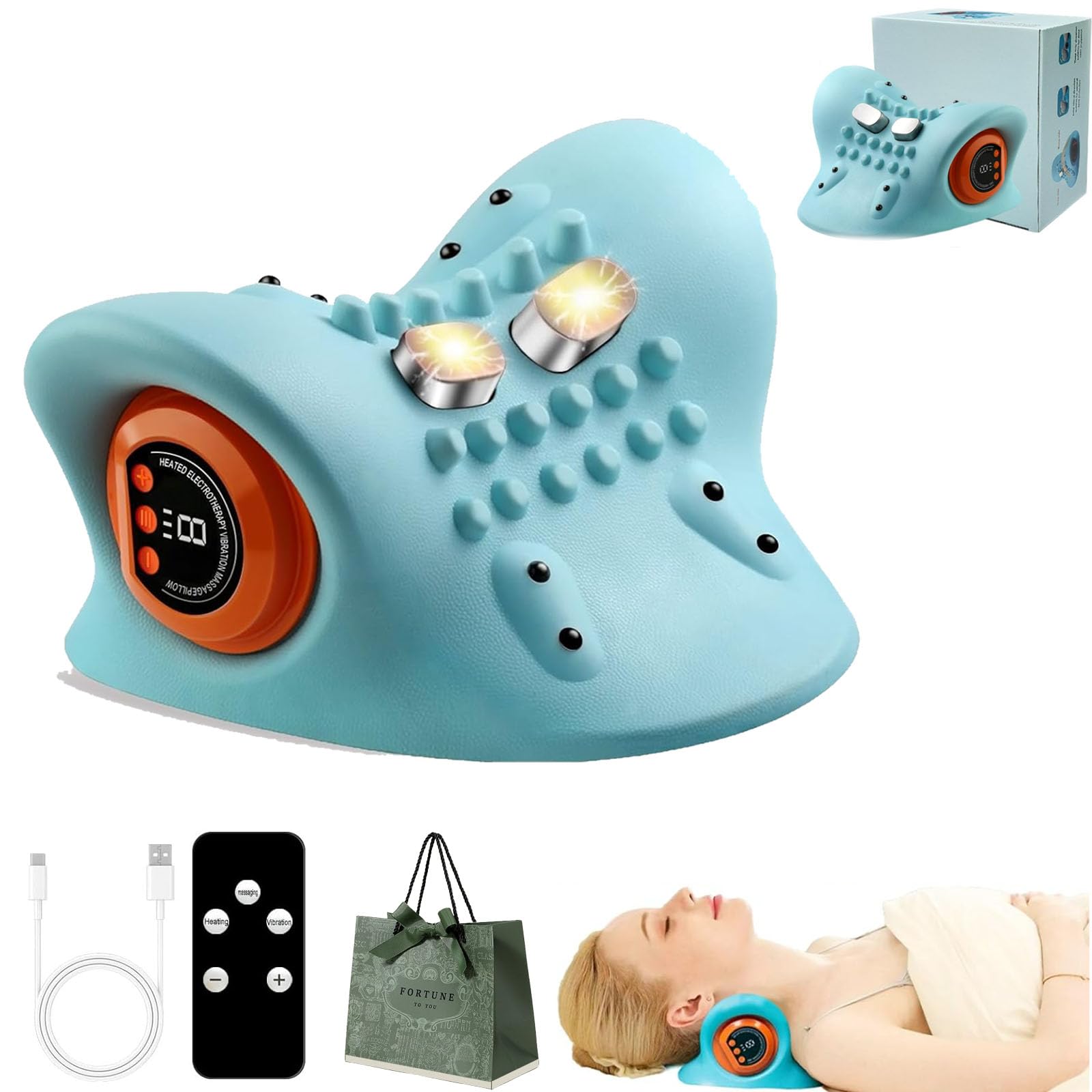2025 Nuevo masajeador de cuello Hugterra, corrector de joroba de cuello Hugterra, intensidad de masaje de 6 niveles, masajeador de cuello portátil recargable 4d (1PC)