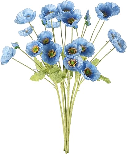 Botius 6 flores artificiales de amapola con tallos largos flocados, ramo de flores de amapola de seda falsa para boda, fiesta, hogar, oficina, mesa,