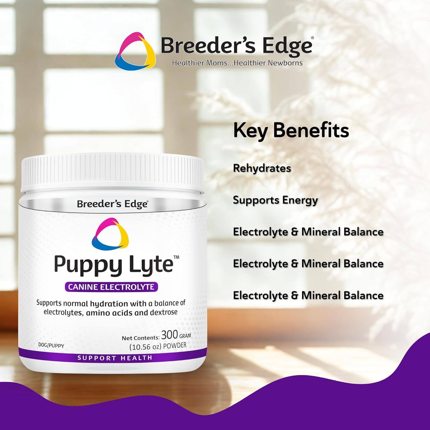 Breeder’s Edge Puppy Lyte, Electrolyte Supplement for Puppies and Nursing Dogs, Supports Hydration, Energy & Recovery, Chicken Soup Flavor, 300g