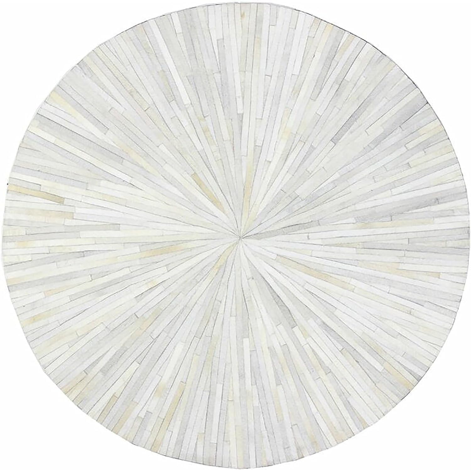 Premium Cowhide Leather Hand Made Stripes Patterned Round Area Rug - 3X3 ft - White, Premium Hand Made House Carpet for Living Room, Bedroom, Entryway