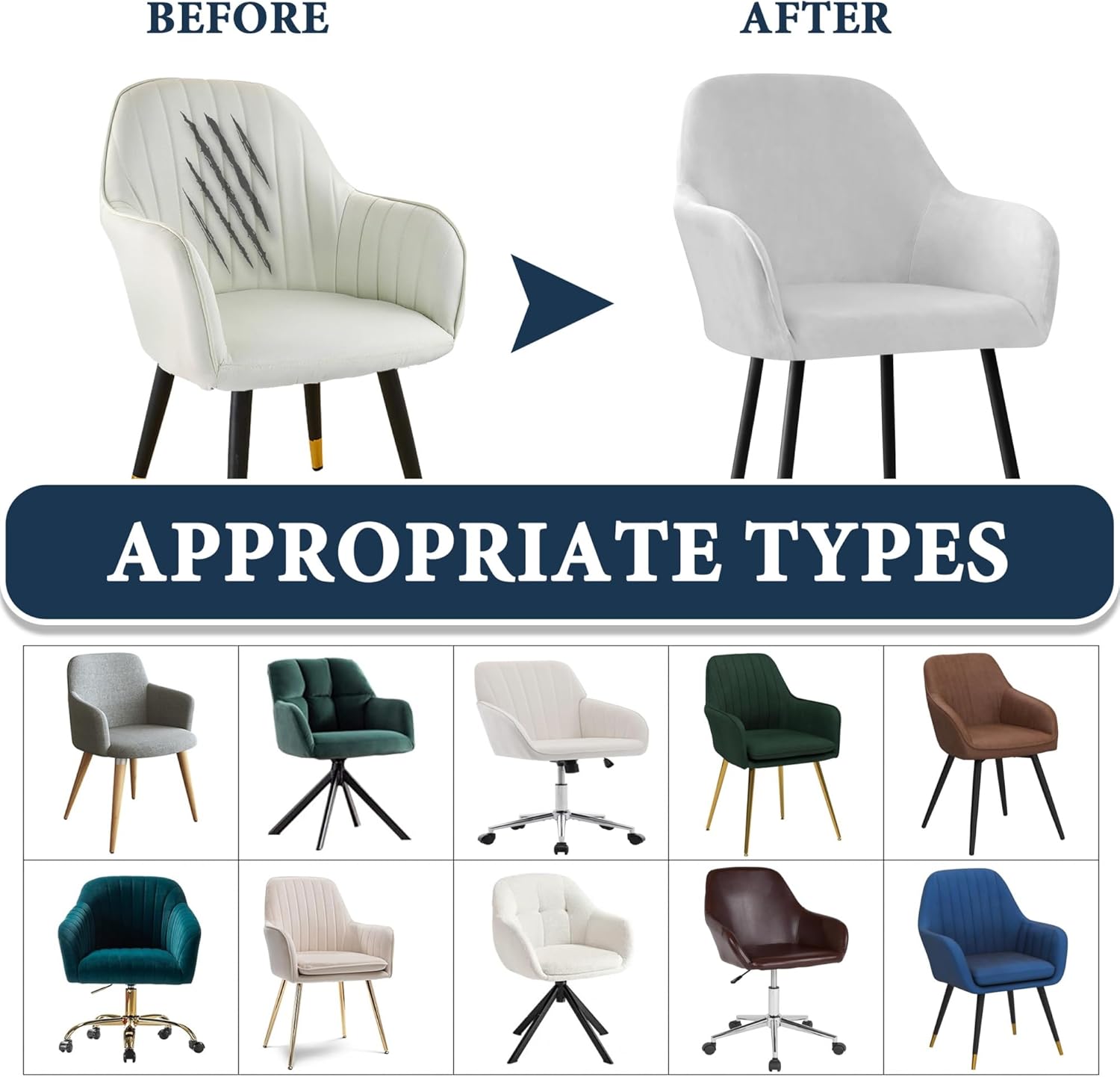 Velvet Curved Back Dining Room Chair Covers with Arms Stretch Swivel Bar Stool Chair Slipcover with Armrest Accent Removable Vanity Kitchen Office Desk Armchair Protector Covers
