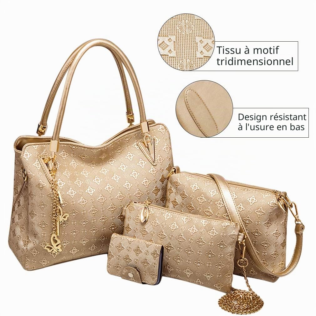 Pahajim Sac a Main Femme Sac Bandoulière Femme en PU Cuir Ensemble Sac a Main et Portefeuille Lot Sac a Main Femme Mode Sac Fourre Tout de 3 pcs Set | Ensemble de sac à bandoulière avec porte-cartes et sac à main à bandoulière pour le travail, le shopping