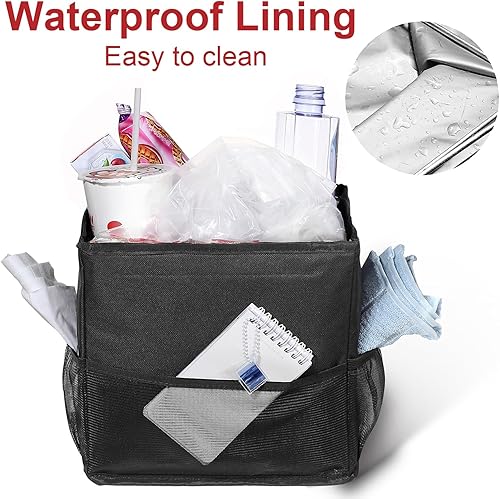 Miniatura 4 de Ryhpez Bote de basura para automóvil con tapa, bolsa de basura colgante con bolsillos de almacenamiento, cubo de basura plegable y portátil para