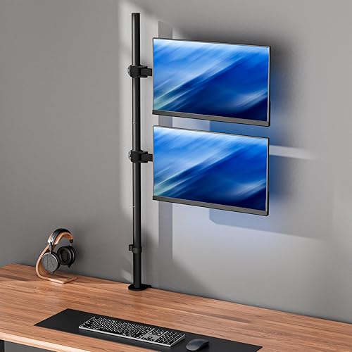 Miniatura 8 de WALI Soporte de monitor apilado, soporte vertical para monitor doble para 2 pantallas de computadora máximo de 27 pulgadas, soporte vertical para