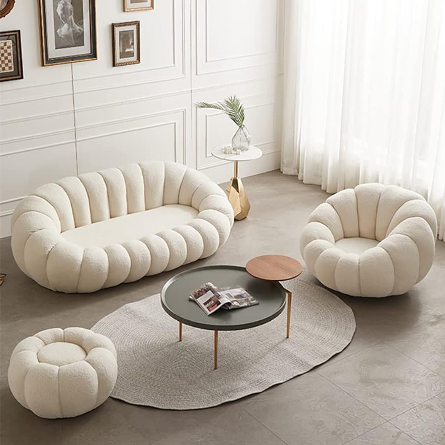 Maple Home Decoration Lamb Fleece Sofa Set Modern Nordic Flower Minimalist Style Sofa for Living Room Furniture (Three Seater 180cm 1 pcs)