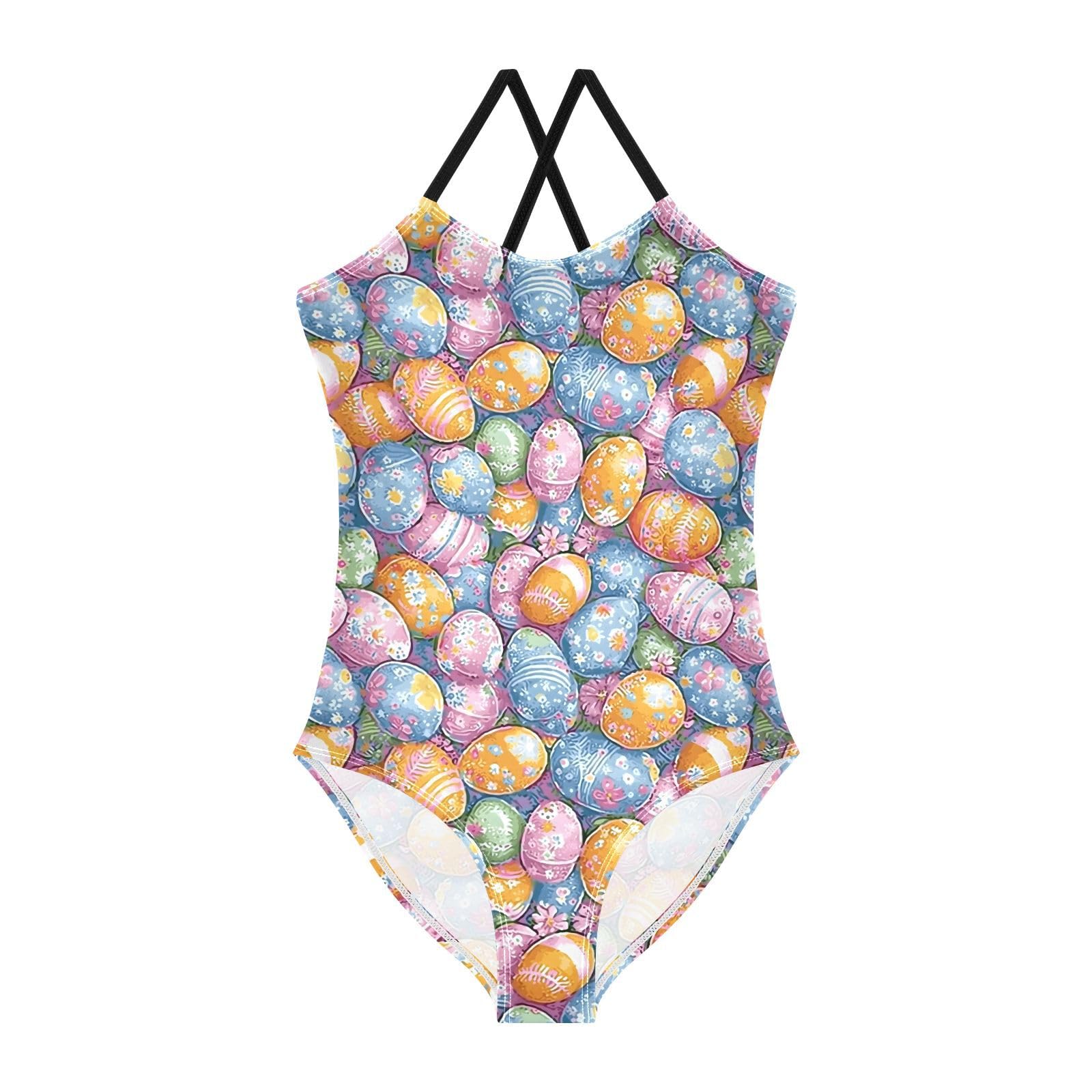 ALAZA Color Easter Egg Girls Swimsuit Bathing Suit Beach Swimwear One Piece 3T Multicolor