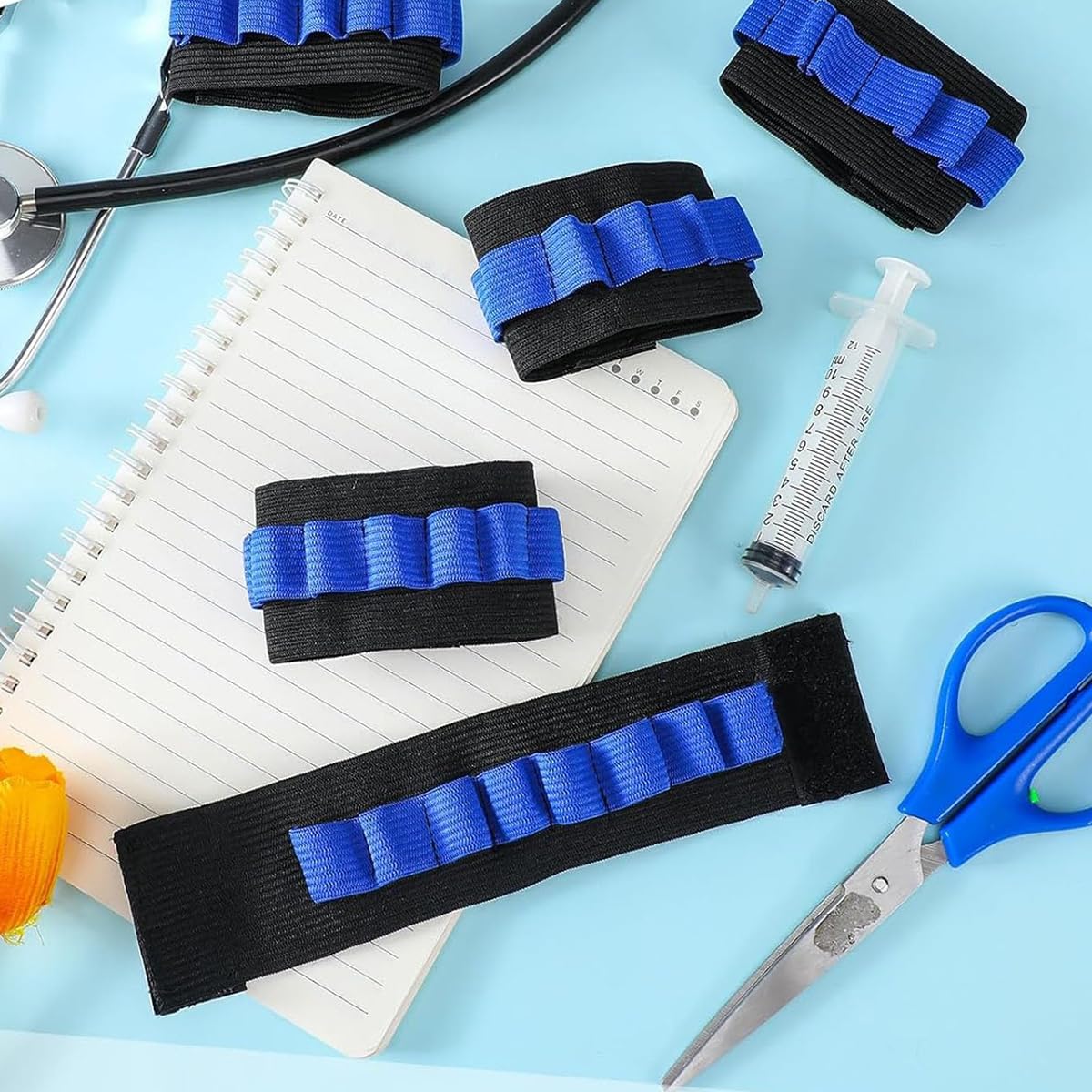 Soporte de tubo de extracción de sangre, muñequeras para flebotomía, capacidad 8 tubos, negro y azul