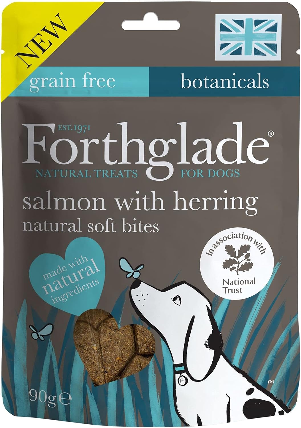 Forthglade National Trust Natural Dog Treats (8 x 90g Bags), Hypoallergenic & Grain Free Dog Treats, Salmon with Herring