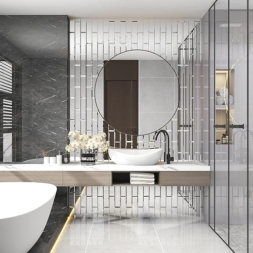 Miniatura 7 de Lovdeco Azulejo de espejo, espejo de metro biselado para salpicadero de 3 x 12 pulgadas para pared de cocina y baño (20 unidades, 5 pies cuadrados)