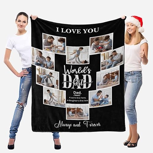Miniatura 6 de D-Story Manta de fotos para el Día del Padre S, ideas de regalo para el padre, manta con cosas geniales para papá, manta personalizada con fotos