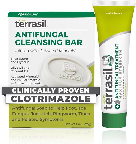 terrasil Antifungal Cream + Soap Treatment Kit, 0.5oz Tube + 75g Bar | Clinically Proven Clotrimazole for Relief of Fungal Yeast Infection, Athletes Foot, Jock Itch, Ringworm, Tinea. Men & Women