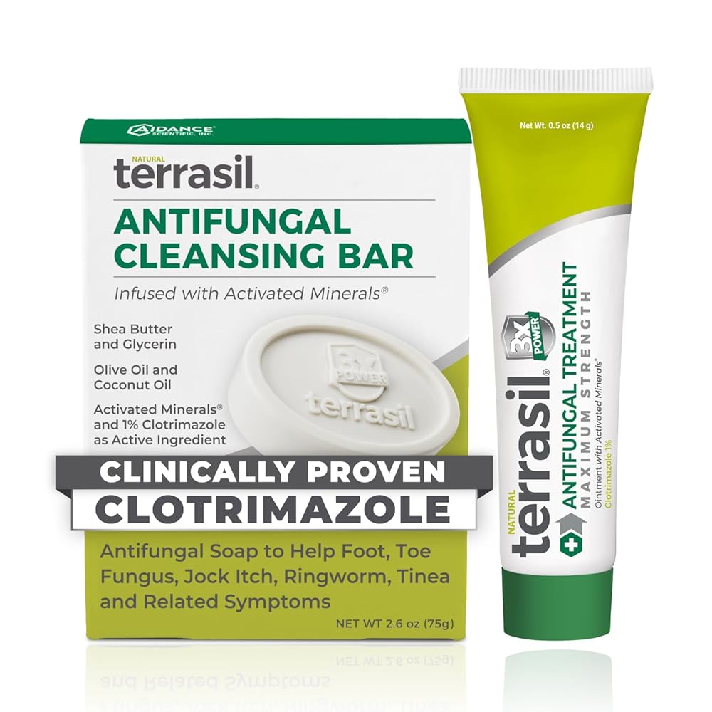 terrasil Antifungal Treatment (2-Product Kit 14g Tube + 75g Soap bar) Antifungal Cream with Clotrimazole and Natural Ingredients, Relief for Ringworm, Jock Itch, Athletes Foot, Fungal Yeast Infection