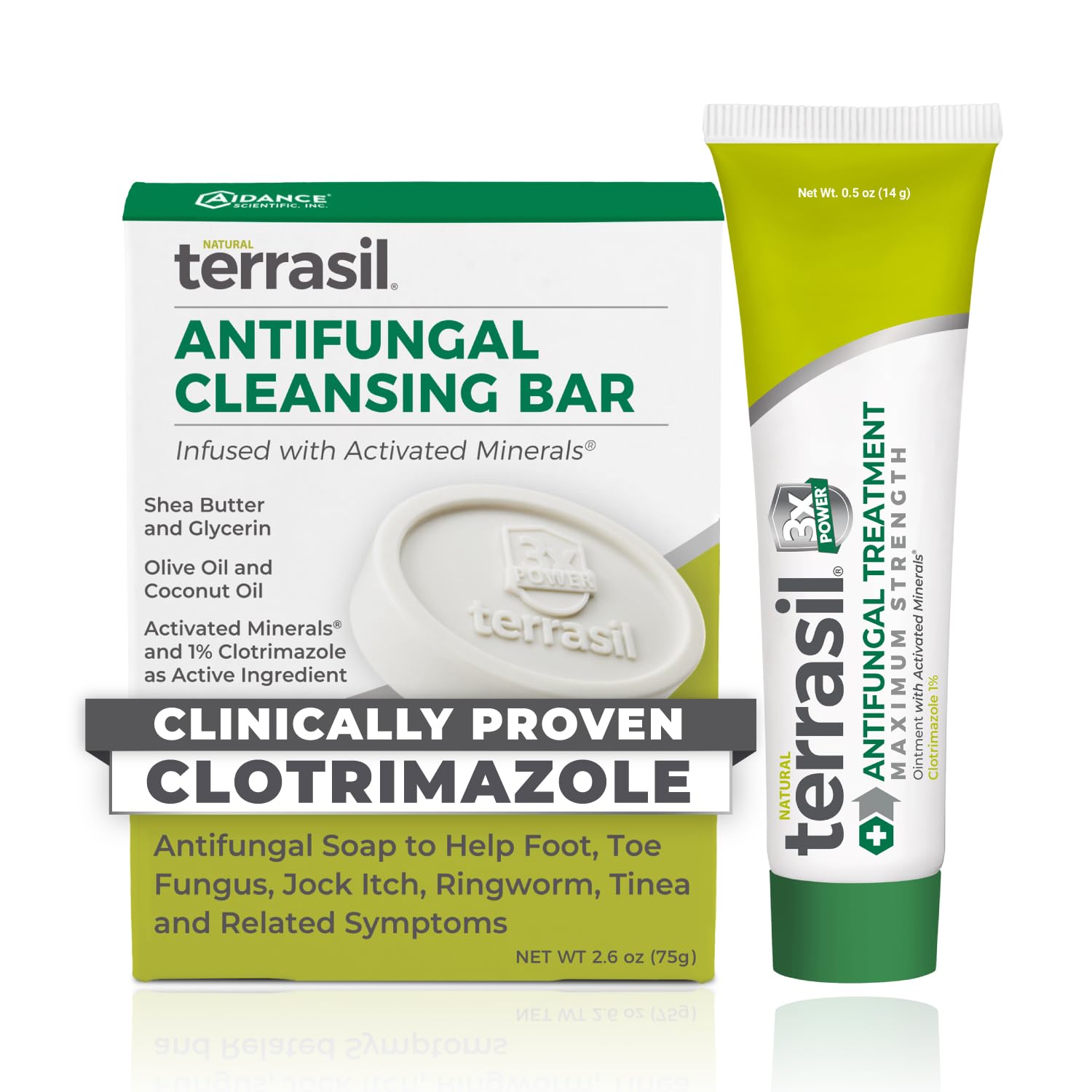 terrasil Antifungal Treatment (2-Product Kit 14g Tube + 75g Soap bar) Antifungal Cream with Clotrimazole and Natural Ingredients, Relief for Ringworm, Jock Itch, Athletes Foot, Fungal Yeast Infection